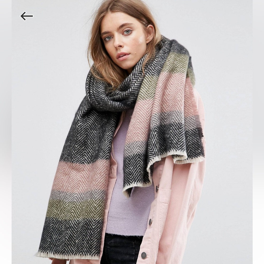 Long Oversized Mono Herringbone Mixed Colors Stripe Scarf